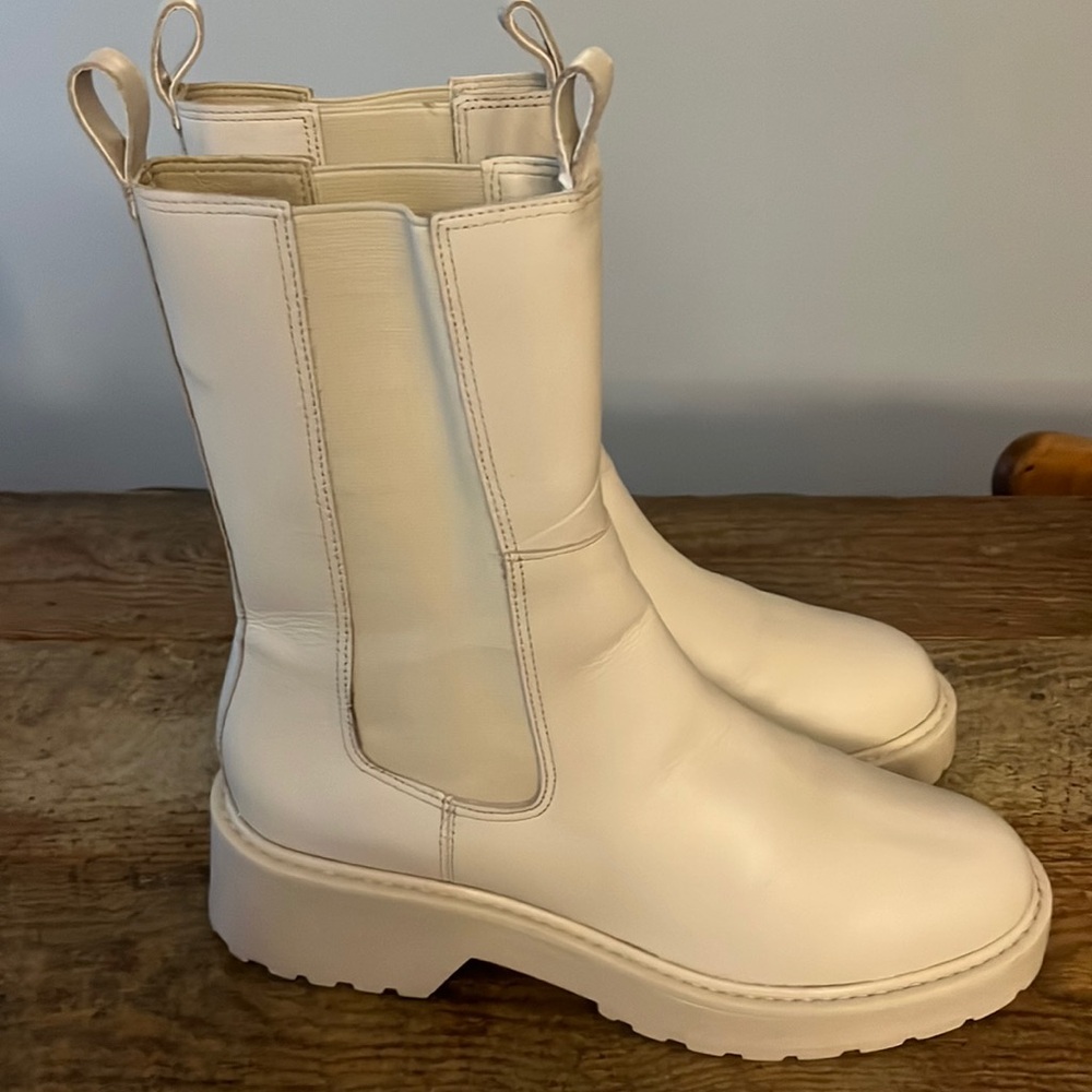 Steve Madden Yairy Cream Leather Combat Boots Size:10